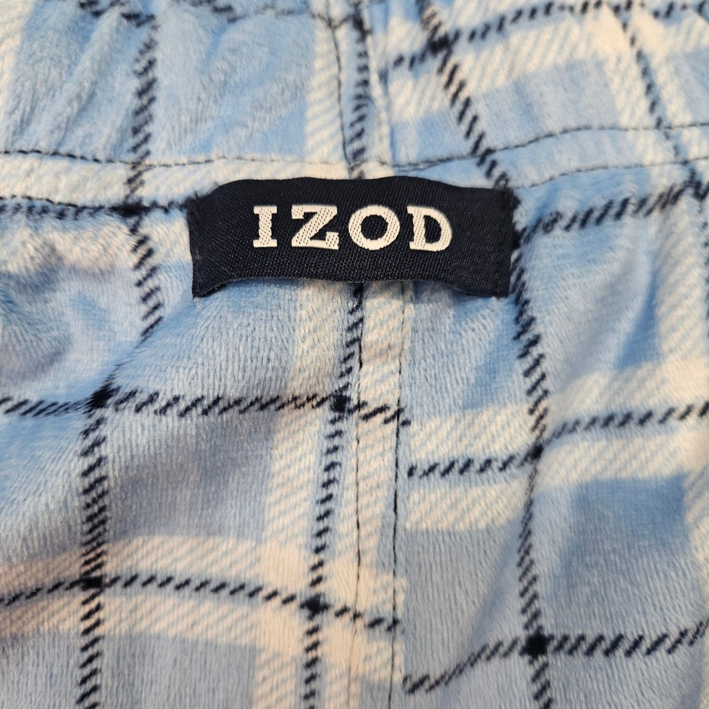IZOD Pajama Pants Mens Medium Blue Excellent Plaid Fleece Lounge Sleepwear - Picture 3 of 6